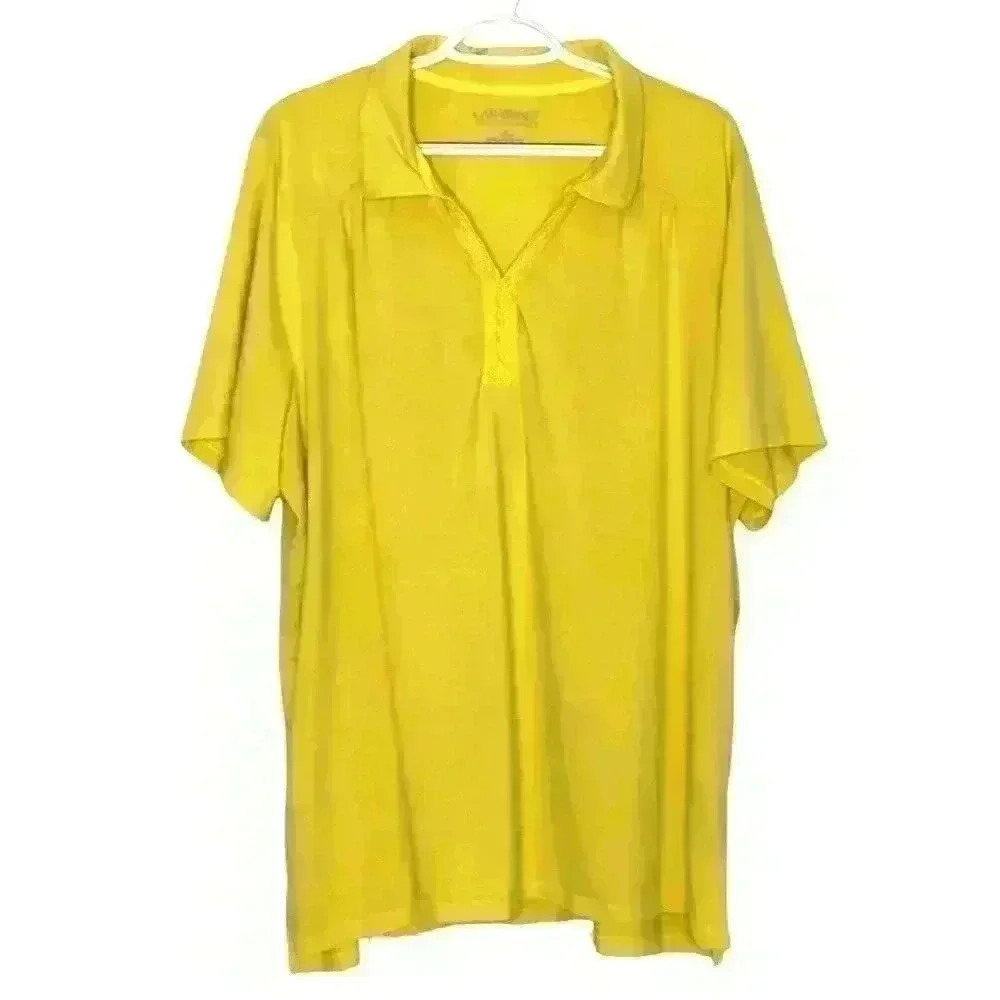 Catherines Suprema Collection top 2X v neck short sleeve lace trim yellow flaw